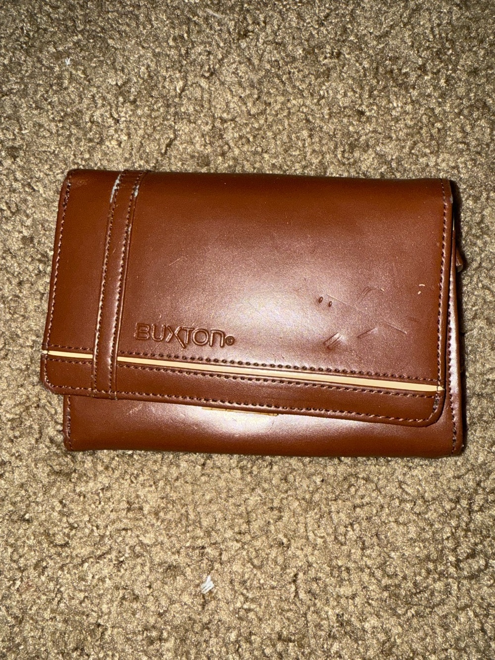 Buxton bifold women's wallet, brown faux leather, snap, 5.5" X 4"